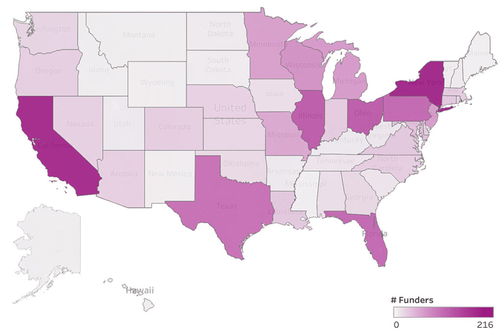 Map of funders by state