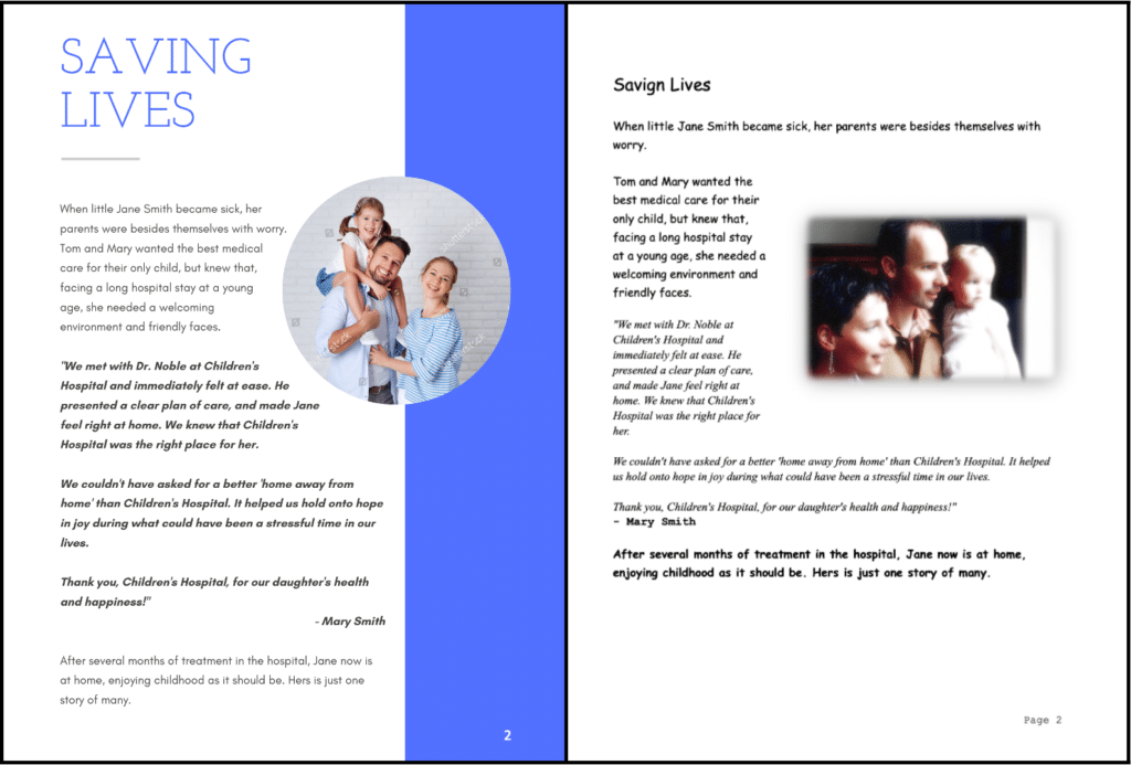 Comparison of Pages from Sample Good and Bad Case for Support