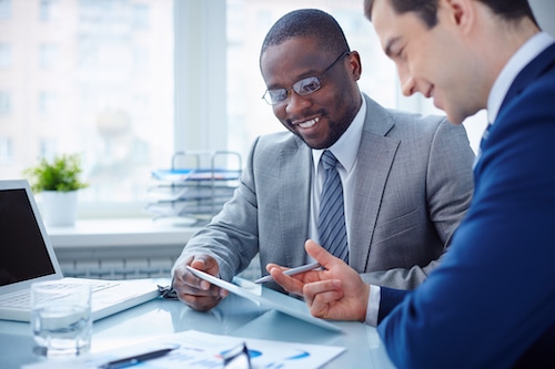 Two men meeting to open a donor advised fund