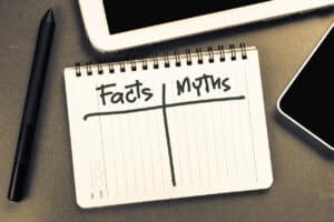 Paper that shows a chart with the headings "Myths" and "Facts"